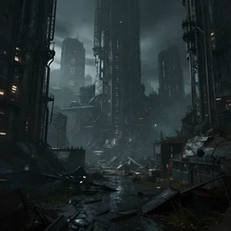 futuristic underground polluted city, depressing, artstation