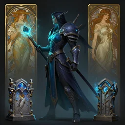 side profile concept art, maya ali sorcerer, gloomhaven, hearthstone, warcraft, highly detailed, luminescent, by lawren harris, alphonse mucha, thomas blackshear, eve ventrue, sherree, ilya kuvshinov, magali villeneuve, jeremy lipkin, rob rey, artgerm