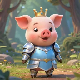 very cute and adorable little anthropomorphic piggy knight princess, piglet, cartoon , fantasy forest, pale blue armor, cute and adorable, pretty, Dysney, Pixar style, photorealistic, 3d render, octane render, HDR, 8k, unreal engine,  highly detailed, DeviantArt Artstation, by Mickael Lelièvre, cinematic lighting