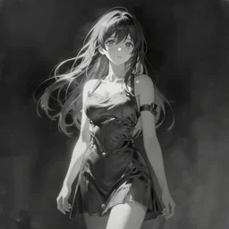 greyscale ambient occlusion paining of a stylized standing anime girl