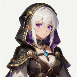 A realistic anime portrait of a short white haired female rogue wearing an intricate pirate outfit, middle eastern, purple eyes, digital painting, by Stanley Artgerm Lau, Sakimichan, WLOP and Rossdraws, digtial painting, trending on ArtStation, SFW version