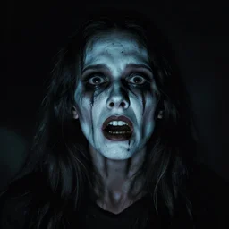 horrifying frightening face of the ghost in the horror 1980's italian horror movie disturbing