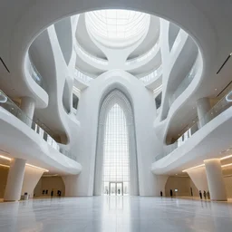 futuristic mosque interior, symmetrical, photorealistic, by tadao ando
