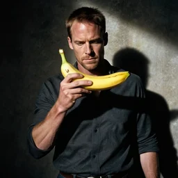 dexter morgan has captured a banana as his victim, photorealistic, high contrast