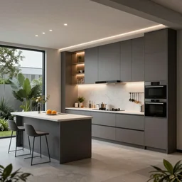 modern kitchen with led strip lighting, homes and gardens, super detailed render, award winning
