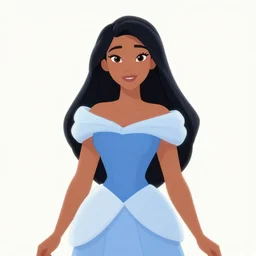 beautiful woman with long black hair, tanned skin, hourglass figure, round face dressed as a disney princess. clean cel shaded vector art. shutterstock. behance hd by lois van baarle, artgerm, helen huang, by makoto shinkai and ilya kuvshinov, rossdraws, illustration,