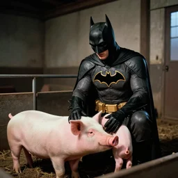 color film still, batman tending to pigs in a piggery. ; babe ( 1 9 9 5 )