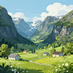 beautiful idyllic poster illustration for a norwegian fjord valley national park by ludwig hohlwein, ludwig hohlwein, graphic, clean bold design no text