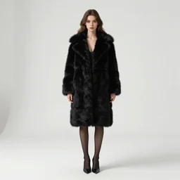 full body aesthetic digital illustration of a beautiful young woman wearing a black fur coat standing in a white room, by wlop and Julia Razumova, realistic, photorealistic, hyperrealistic, unreal engine, cosplay, octane, deviantArt, trending on artstation, artstation HQ