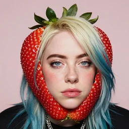 strawberry with billie eilish's face on it