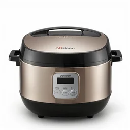 obsidian rice cooker, professional product shot, isolated on a pure white background, centered, entire object in frame, sharp focus, soft studio lighting