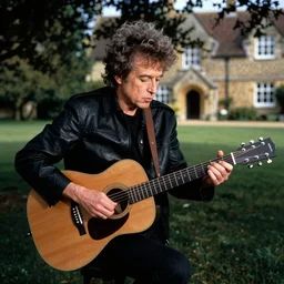 bob dylan playing his guitar in wantage united kingdom, photograph