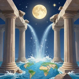 pillars supporting sky crumble, sun moon the stars pour down, rivers and oceans rush where the earth sinks, great conflagration quenched by raging flood