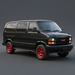 black 1 9 8 3 gmc van, a - team tv series van, red alloy spoke wheels, full length, photorealistic, octane render, highly detailed