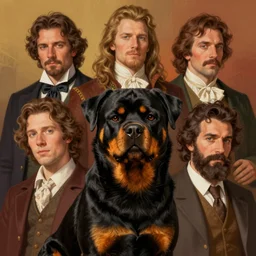 portrait of noble rottweiler. digital art by eugene de blaas, ross tran, and nasreddine dinet, vibrant color scheme, intricately detailed, in the style of romanticism, cinematic, artstation, greg rutkowski