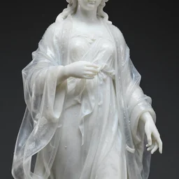 “a delicate renaissance marble sculpture covered with water veil, highly detailed transparent marble cloth, gi, global illumination, physically based rendering, photorealistic, top light, dark background”