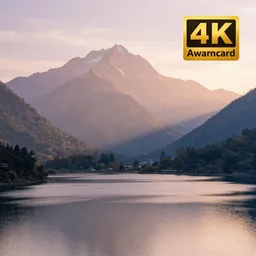 dreamy landscape of mountains, soft sunrise light over the mountain, reflective lake, golden hour, soft glow, natural lighting, pastel color scheme, artstation, 8 k, award - winning landscape photography
