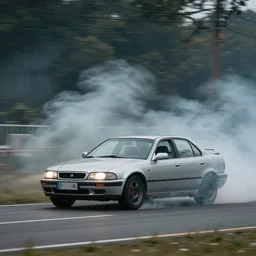 a car covered by smoke