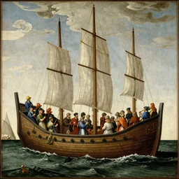 oil painting by hieronymous bosch of the ship of fools