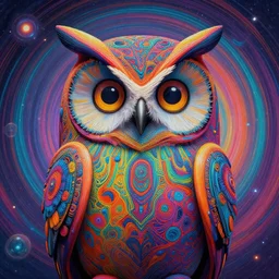 a portrait of a psychedelic cat owl figure by naoto hattori, android jones, alex grey and chris dyer, deep bold colors, galactic entity, depth of field, intricate beautiful painting, billions of details, octane render, portal, 8 k, detailed vector, trending on artstation, cgisociety, neural, wow!!!!!!