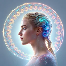 side profile centered painted portrait, Imogen Poots as a Paladin, D&D, beautifully backlit, sweat drops, fibonacci, fractals, insane, neon, intricate, highly detailed, digital painting, artstation, concept art, smooth, sharp focus, illustration, Unreal Engine 5, 8K, by artgerm and greg rutkowski and alphonse mucha and ilya kuvshinov