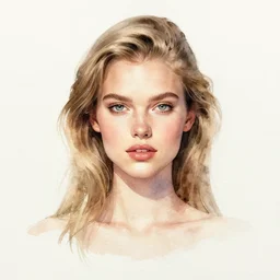portrait of a young female Danish supermodel, watercolor