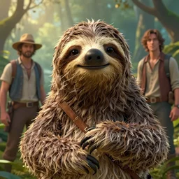 highly detailed portrait of sloth from the goonies, realistic, cinematic adventure, fantasy art by greg rutkowski, stanley artgerm, loish, rhads, tom bagshaw, global illumination, radiant light, detailed and intricate environment