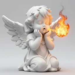 marble angel statue with puffed cheeks breathing fire, artstation, cgsociety