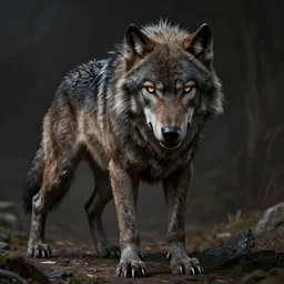 photorealistic demonic wolf in the style of michael whelan and gustave dore. hyperdetailed photorealism by greg rutkowski. 1 0 8 megapixels, 3 d finalrender, cinematic lighting