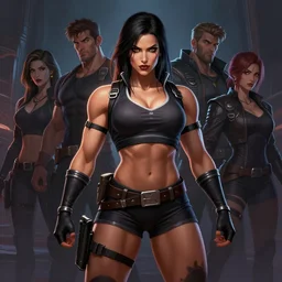 portrait of a female bodybuilder bodyguard in team fortress 2 style, epic, tragic, dark fantasy art, fantasy, pretty, hd shot, digital portrait, beautiful, artstation, comic style, by artgerm, guy denning, jakub rozalski, magali villeneuve and charlie bowater