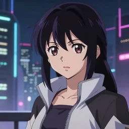 anime fine details portrait of Revy in front of cyberpunk moder city landscape on the background deep bokeh, close-up view, anime masterpiece by Koyoharu Gotouge, 8k, sharp high quality anime, artstation