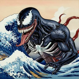 Venom painted with Hokusai style, very detailed