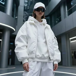 vogue fashion photography of model wearing streetwear fashion white clothing, inside berghain, futuristic fashion, photo 3 5 mm leica, hyperdetail, 8 k, very detailed