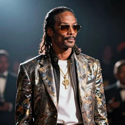 a 1990s film still of Snoop Dogg dressed as Michael Jackson, 40mm lens, shallow depth of field, split lighting