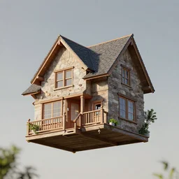 photorealistic flying house, many details, Ultra detailed, octane render