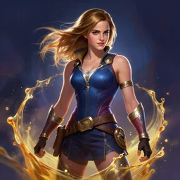 Splash art of Emma Watson as a champion from league of legends, 4K, UHD, High quality, Trending on Artstation HQ