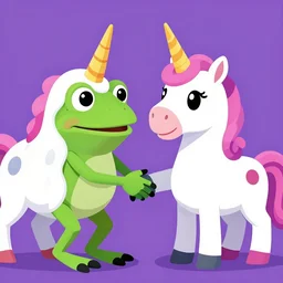 pepe the frog shaking hands with charlie the unicorn, stylized 2055
