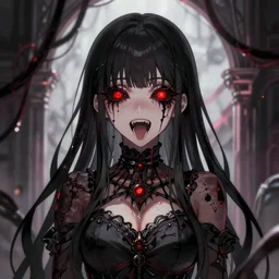 anime girl with mouths instead of eyes, anime, 8k, trending on artstation, wallpaper, by wlop, body horror, occult