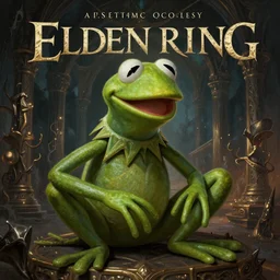 Elden Ring and Doom themed painting of powerful Kermit the frog, dark fantasy matte painting movie poster, golden ratio, trending on cgsociety, intricate, majestic, dark epic fantasy, trending on artstation, by H.R. Giger and Zdizslaw Beksinski, highly detailed, vibrant, cinematic quality character render; low angle; ultra high quality model; production quality cinema model