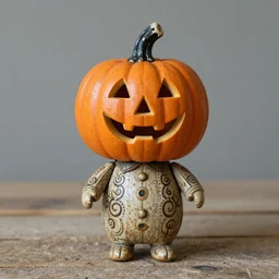 antique Halloween toy with pumpkin head, intricate,