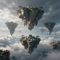 magical islands floating in the sky with glowing ore visible in the bedrock