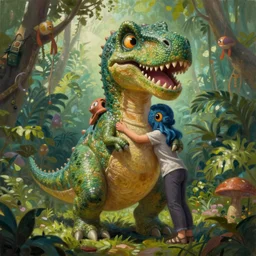 a dinosaur in the jungle, huggy wuggy from poppy playtime video game, fullbody, ultra high detailed, oil painting, greg rutkowski, charlie bowater, yuumei, yanjun cheng, unreal 5, daz, hyperrealistic, octane render, rpg portrait, dynamic lighting, fantasy art, beautiful face