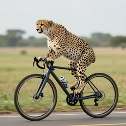 cheetah is riding a bike, photo, 4k, hyper realistic,