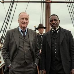 saul goodman and huell babineaux from better call saul at the nuremberg trials in a victorian, barque art style