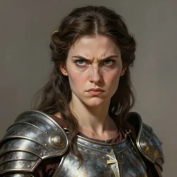 The Godess Hera looking angry, detailed armor, portrait, highly detailed, digital painting, artstation, concept art, smooth, sharp focus, beautiful face, symmetric face, cinematic, videogame cover art, illustration, art by Hergé