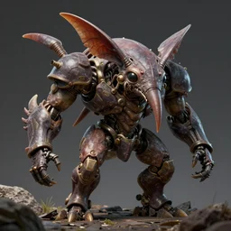 quake, blame!, isopod, muscular body, chiroptera head, chiroptera ears, mecha, hyperrealism, artstation, cgsociety, zbrush, no background