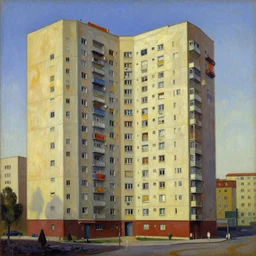 soviet apartment building, painting by salvador dali