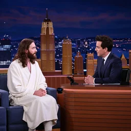 Jimmy Fallon on the Tonight Show interviewing Jesus, getty images