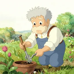 a wholesome animation key shot of an old man gardening, studio ghibli, pixar and disney animation, sharp, disney concept art watercolor illustration by mandy jurgens and alphonse mucha and alena aenami, pastel color palette, dramatic lighting
