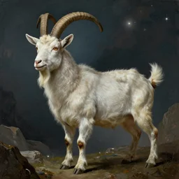 the celestial wise goat, fantasy, h.p. lovecraft, highly detailed, Henry Fuseli, Francisco de Goya, HD, 8k, ,